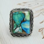 Peacock Dahlia Turquoise Size US 9 925 Sterling Silver Ring (REXT29-413)