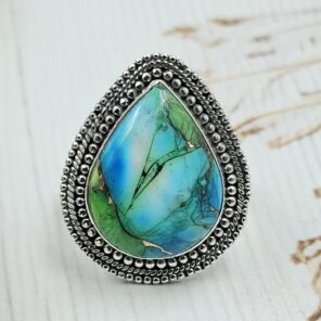 Peacock Dahlia Turquoise Size US 9 925 Sterling Silver Ring (REXT29-412)