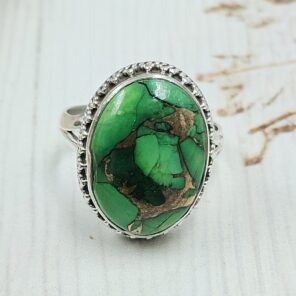 Peacock Dahlia Turquoise Size US 7 925 Sterling Silver Ring (REXT29-396)