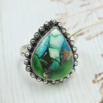 Peacock Dahlia Turquoise Size US 7 925 Sterling Silver Ring (REXT29-386)