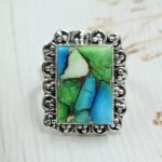 Peacock Dahlia Turquoise Size US 9 925 Sterling Silver Ring (REXT29-414)
