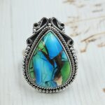 Peacock Dahlia Turquoise Size US 6 925 Sterling Silver Ring (REXT29-416)