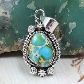 Sonoran Gold Turquoise 1.25" 925 Sterling Silver Pendant (REXT114-132)