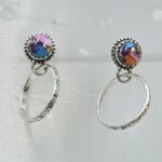 Pink Dahlia Turquoise 925 Sterling Silver Hoop Earring (REXT87-208)
