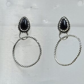 Black Onyx 925 Sterling Silver Hoop Earring (REXT87-203)
