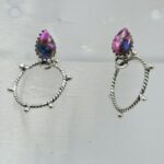 Pink DahliaTurquoise 925 Sterling Silver Hoop Earring (REXT87-195)