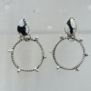 White Buffalo Turquoise 925 Sterling Silver Hoop Earring (REXT87-196)