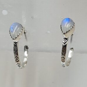 Rainbow Moonstone 925 Sterling Silver Hoop Earring (REXT87-219)