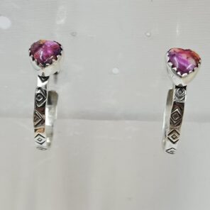 Pink Dahlia Turquoise 925 Sterling Silver Hoop Earring (REXT87-220)