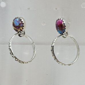 Pink Dahlia Turquoise 925 Sterling Silver Hoop Earring (REXT87-179)