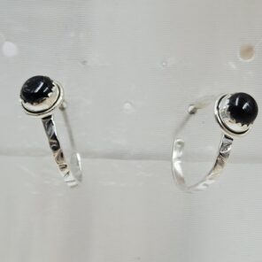 Black Onyx 925 Sterling Silver Hoop Earring (REXT87-150)