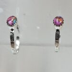 Pink Dahlia Turquoise 925 Sterling Silver Hoop Earring (REXT87-155)