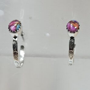 Pink Dahlia Turquoise 925 Sterling Silver Hoop Earring (REXT87-155)