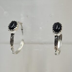 Black Onyx 925 Sterling Silver Hoop Earring (REXT87-153)