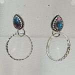 Pink Dahlia Turquoise 925 Sterling Silver Hoop Earring (REXT87-168)