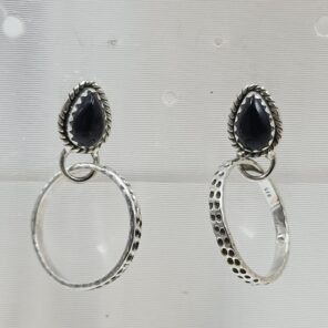Black Onyx 925 Sterling Silver Hoop Earring (REXT87-170)