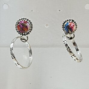 Pink Dahlia Turquoise 925 Sterling Silver Hoop Earring (REXT87-175)