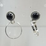 Black Onyx 925 Sterling Silver Hoop Earring (REXT87-173)