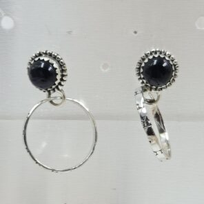 Black Onyx 925 Sterling Silver Hoop Earring (REXT87-173)