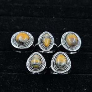 5 PCS Bulk Lot Bumble Bee Jasper 925 Sterling Silver Rings (REXT149-19)