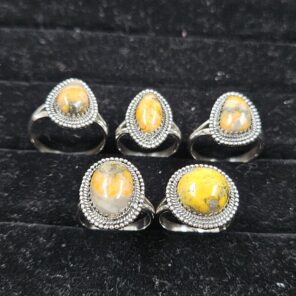 5 PCS Bulk Lot Bumble Bee Jasper 925 Sterling Silver Rings (REXT149-18)