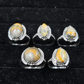 5 PCS Bulk Lot Bumble Bee Jasper 925 Sterling Silver Rings (REXT149-17)