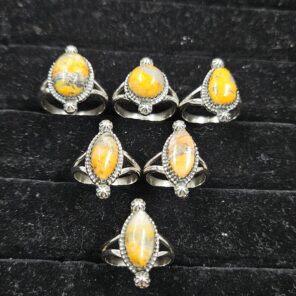 6 PCS Bulk Lot Bumble Bee Jasper 925 Sterling Silver Rings (REXT149-20)