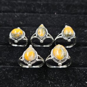 5 PCS Bulk Lot Bumble Bee Jasper 925 Sterling Silver Rings (REXT149-12)