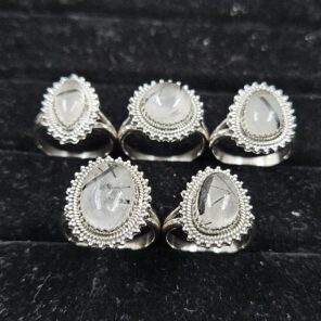 5 PCS Bulk Lot Black Rutile 925 Sterling Silver Rings (REXT151-24)
