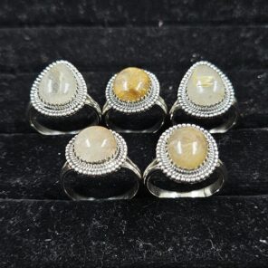 5 PCS Bulk Lot Golden Rutile 925 Sterling Silver Rings (REXT151-3)