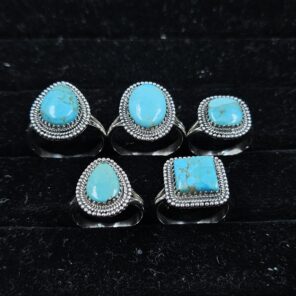 5 PCS Bulk Lot Mohave Turquoise 925 Sterling Silver Rings (REXT148-37)