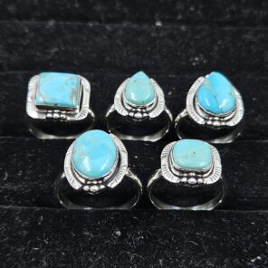 6 PCS Bulk Lot Mohave Turquoise 925 Sterling Silver Rings (REXT148-31)