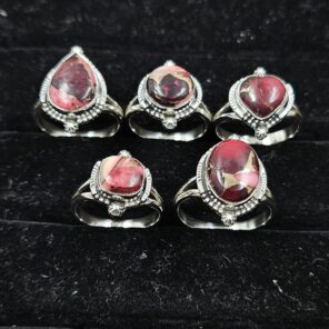 5 PCS Bulk Lot Red Rose Dahlia 925 Sterling Silver Rings (REXT148-26)