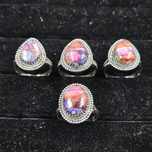 4 PCS Bulk Lot Pink Dahlia Turquoise 925 Sterling Silver Rings (REXT149-9)
