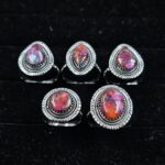 5 PCS Bulk Lot Pink Dahlia Turquoise 925 Sterling Silver Rings (REXT149-3)