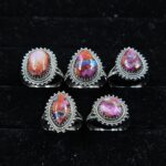 5 PCS Bulk Lot Pink Dahlia Turquoise 925 Sterling Silver Rings (REXT149-2)