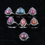 7 PCS Bulk Lot Pink Dahlia Turquoise 925 Sterling Silver Rings (REXT149-1)