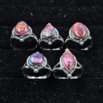 5 PCS Bulk Lot Pink Dahlia Turquoise 925 Sterling Silver Rings (REXT149-4)