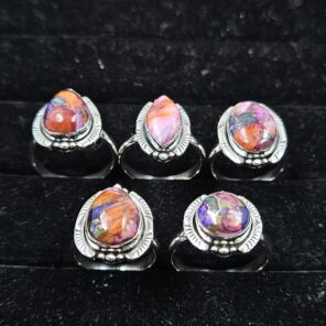 5 PCS Bulk Lot Pink Dahlia Turquoise 925 Sterling Silver Rings (REXT149-5)