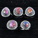 5 PCS Bulk Lot Pink Dahlia Turquoise 925 Sterling Silver Rings (REXT149-6)
