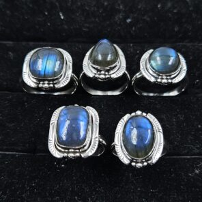 5 PCS Bulk Lot Labradorite 925 Sterling Silver Rings (REXT149-34)