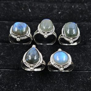 5 PCS Bulk Lot Labradorite 925 Sterling Silver Rings (REXT149-35)