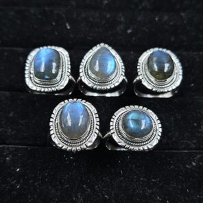 5 PCS Bulk Lot Labradorite 925 Sterling Silver Rings (REXT149-36)
