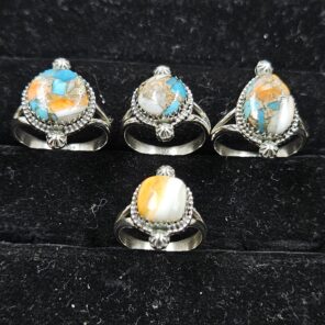 4 PCS Bulk Lot Spiny Oyster Turquoise 925 Sterling Silver Rings (REXT149-30)