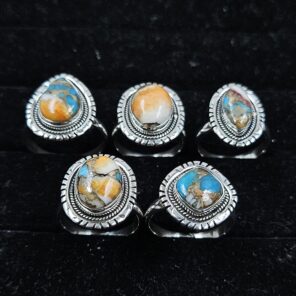 5 PCS Bulk Lot Spiny Oyster Turquoise 925 Sterling Silver Rings (REXT149-24)