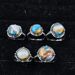 5 PCS Bulk Lot Spiny Oyster Turquoise 925 Sterling Silver Rings (REXT149-27)