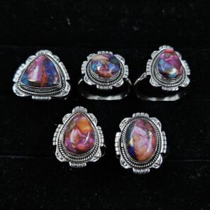 5 PCS Bulk Lot Pink Dahlia Turquoise 925 Sterling Silver Rings (REXT149-8)