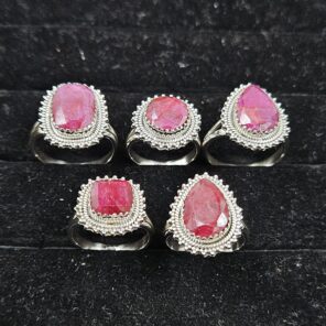 5 PCS Bulk Lot Ruby 925 Sterling Silver Rings (REXT150-43)