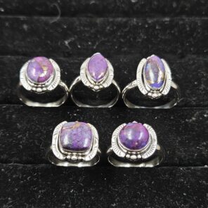 5 PCS Bulk Lot Purple Copper Turquoise 925 Sterling Silver Rings (REXT150-18)