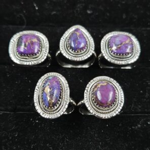 5 PCS Bulk Lot Purple Copper Turquoise 925 Sterling Silver Rings (REXT150-13)